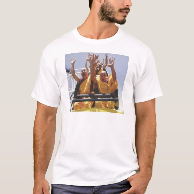 Happy buddhist monks on a roller coaster T-Shirt (Front)