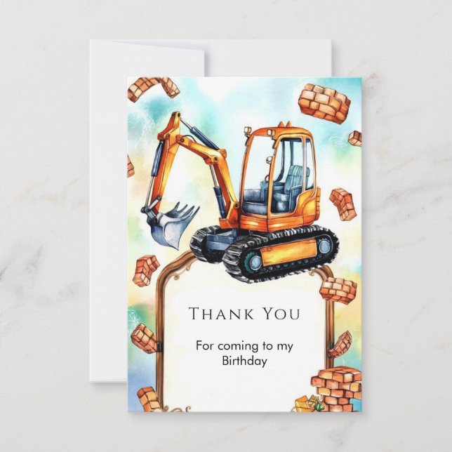 Happy Builder Construction Birthday Thank You Card (Front)