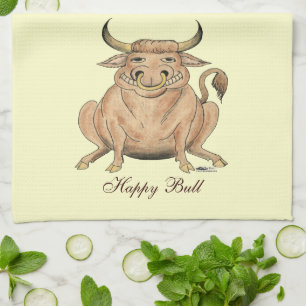 Happy Bull Tea Towel