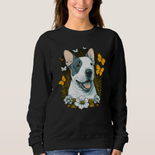 Happy Bull Terrier with Flowers and Butterflies Sweatshirt