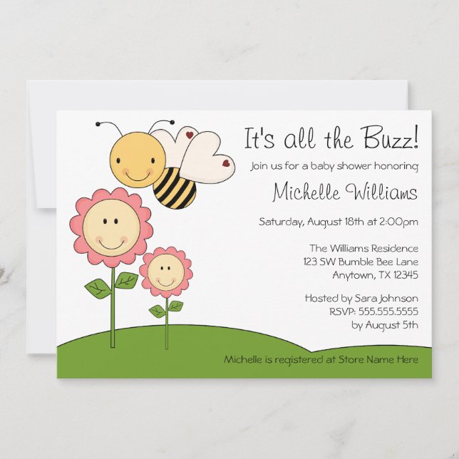 Happy Bumble Bee Pink Daisy Baby Shower Invitation (Front)