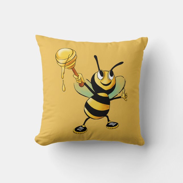 Happy Bumble Bee with a Scoop of Honey Cushion (Front)