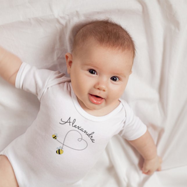 Happy Bumble Bees Flying Heart Personalised Baby Bodysuit (Creator Uploaded)