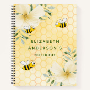 Happy bumble bees yellow honeycomb college ruled notebook