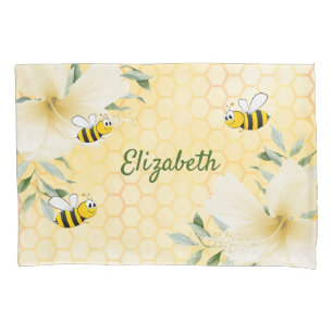 Happy bumble bees yellow honeycomb cute fun name pillowcase