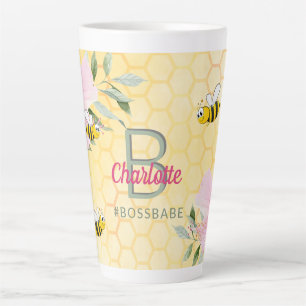 Happy bumble bees yellow honeycomb pink bossbabe latte mug