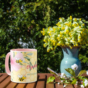 Happy bumble bees yellow honeycomb summer bossbabe mug