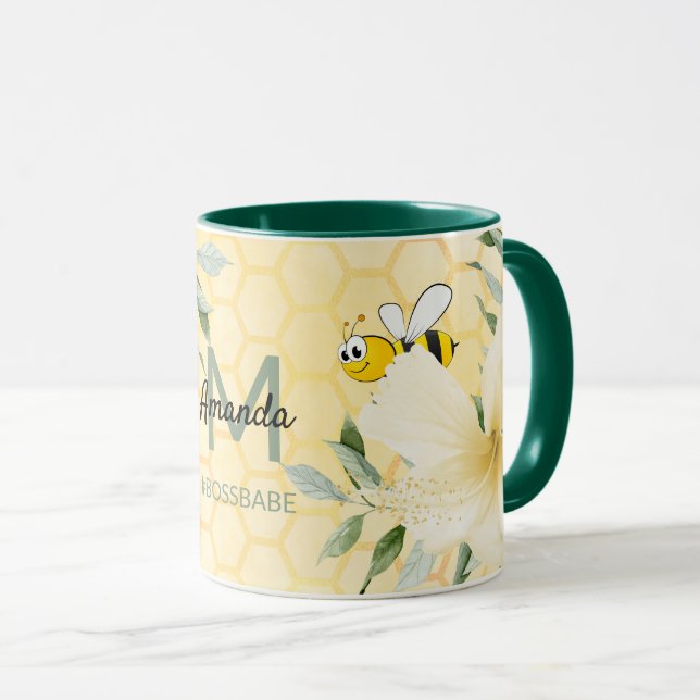 Happy bumble bees yellow honeycomb summer bossbabe mug (Front Right)