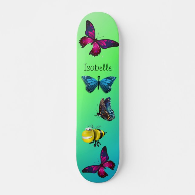 Happy Bumblebee with Beautiful Butterflies Skateboard (Front)