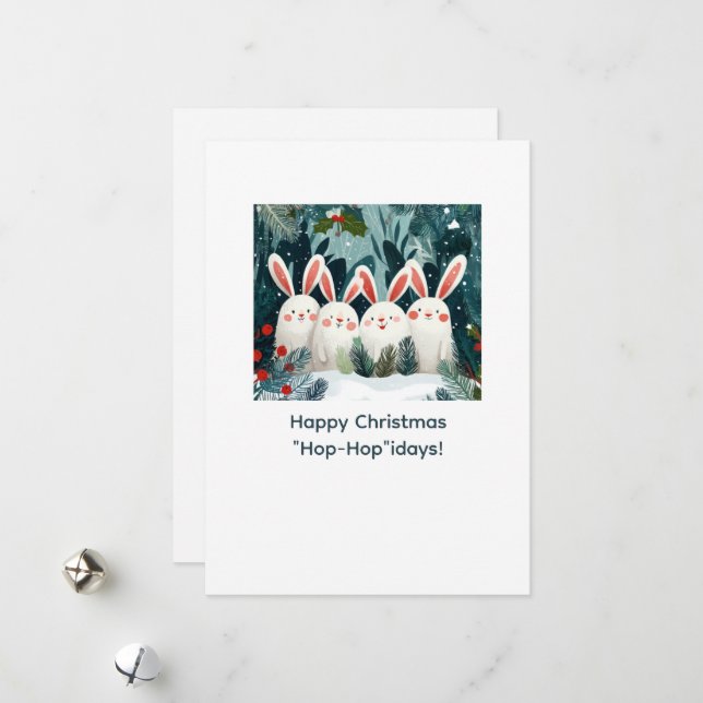 Happy Bunnies Christmas Card with Custom Message (Front/Back In Situ)