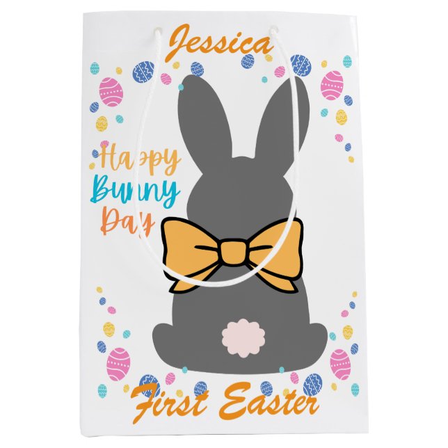 Happy bunny day personalized first easter medium gift bag (Front)