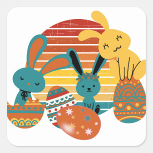 Happy Bunny, Easter Egg, Cute Square Sticker