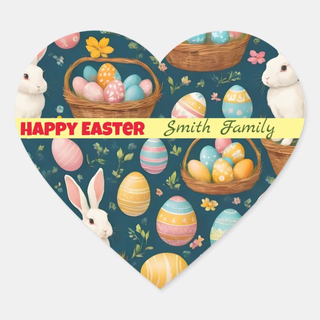 Happy Bunny Easter Modern Collection Heart Sticker (Front)