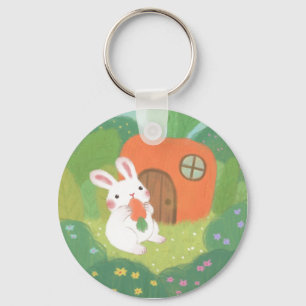 Happy Bunny with Carrot in Forest Key Ring
