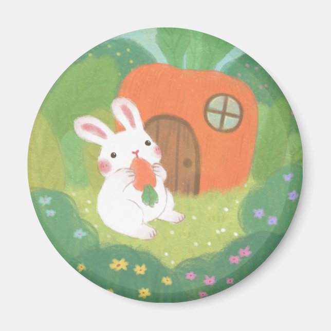 Happy Bunny with Carrot in Forest Magnet (Front)