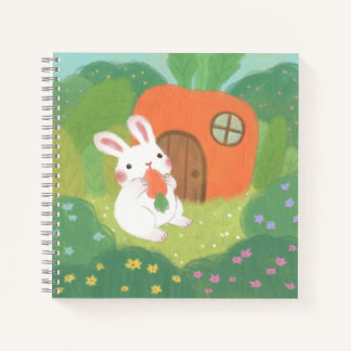 Happy Bunny with Carrot in Forest Notebook