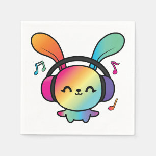 Happy Bunny with headphones listening to music. Napkin