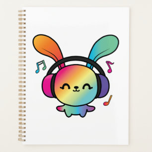 Happy Bunny with headphones listening to music. Planner