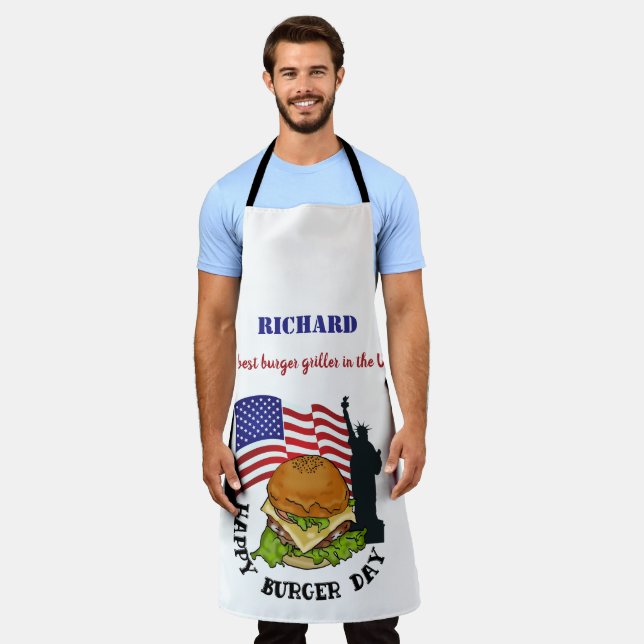 Happy burger day personalised  apron (Worn)