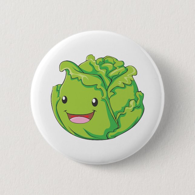 Happy Cabbage Vegetable Smiling 6 Cm Round Badge (Front)