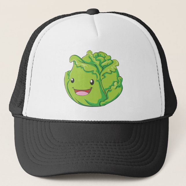 Happy Cabbage Vegetable Smiling Trucker Hat (Front)