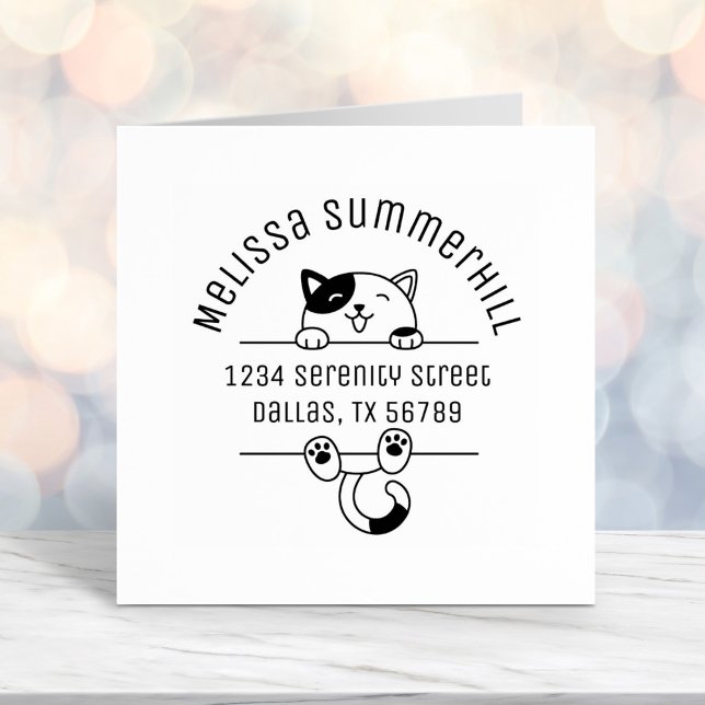 Happy Calico Cat Arch Address 2 Self-inking Stamp (Creator Uploaded)