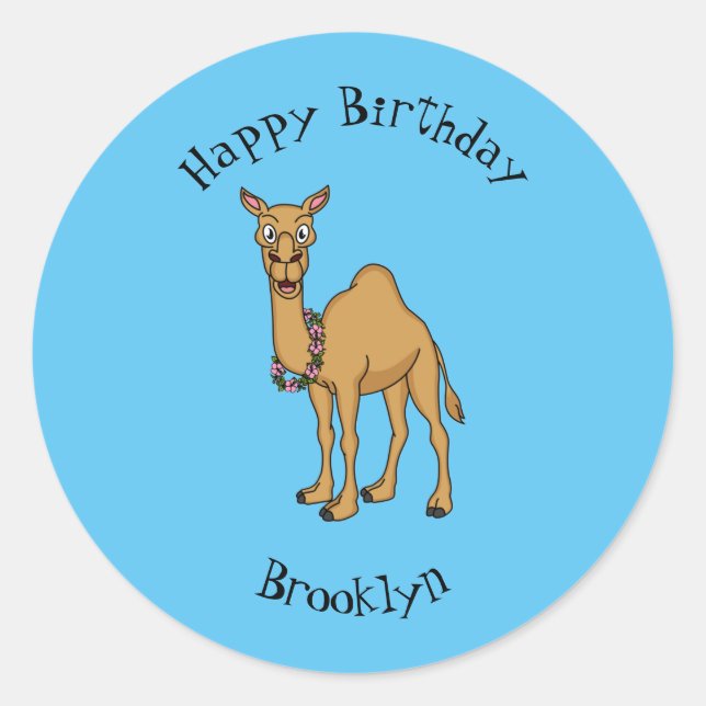 Happy camel cartoon illustration  classic round sticker (Front)