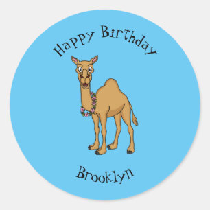 Happy camel cartoon illustration  classic round sticker