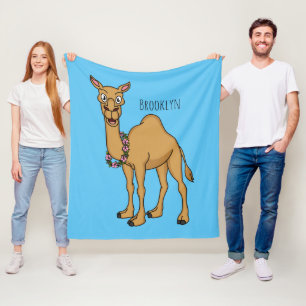 Happy camel cartoon illustration fleece blanket