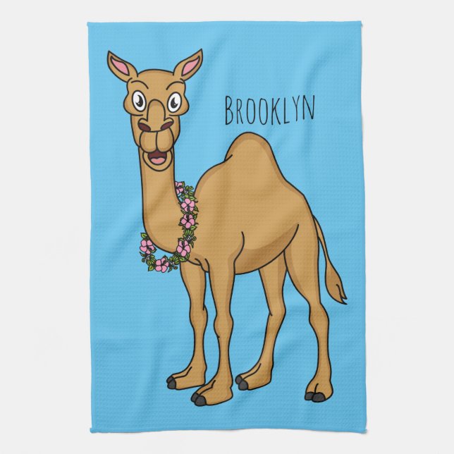 Happy camel cartoon illustration  tea towel (Vertical)