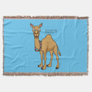 Happy camel cartoon illustration throw blanket