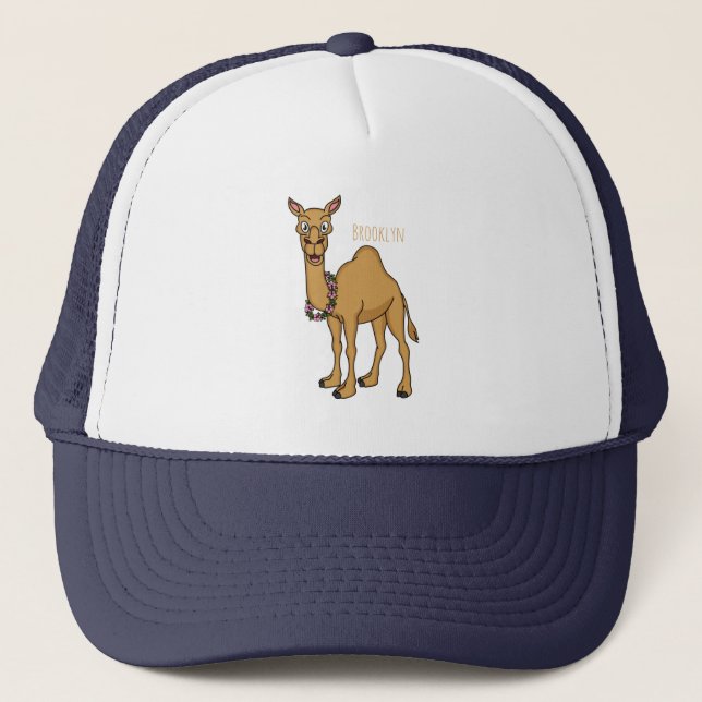 Happy camel cartoon illustration  trucker hat (Front)