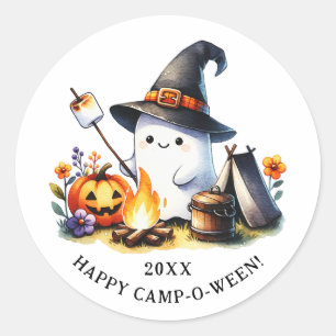 Happy Camp-o-ween Funny Ghost Camping Halloween Classic Round Sticker