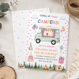 Happy Camper 1st Birthday Invitation