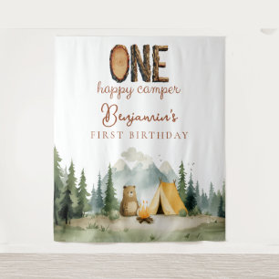 Happy Camper 1st Birthday Photo Backdrop Tapestry