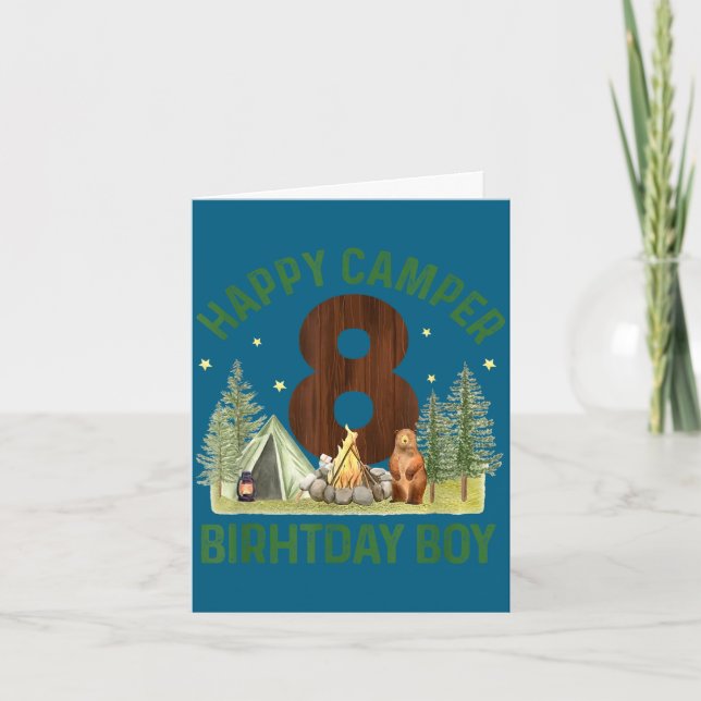 Happy camper 8 forest camping boys 8th birthdayHap Card (Front)