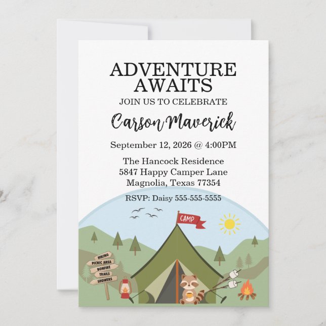 Happy Camper Adventure Birthday Invitation (Front)