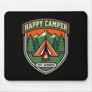 Happy camper badge tent mountain campfire vintage mouse pad