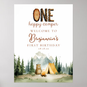 Happy Camper Bear 1st Birthday Welcome Sign