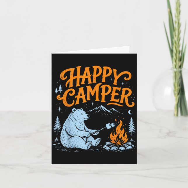 Happy camper bear roasting marshmallows design  card (Front)