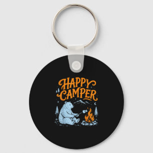 Happy camper bear roasting marshmallows design  key ring