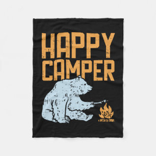Happy Camper Bear Vacation Hiking Camp Campfire Ca Fleece Blanket