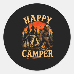 Happy camper bigfoot sasquatch outdoor adventure classic round sticker