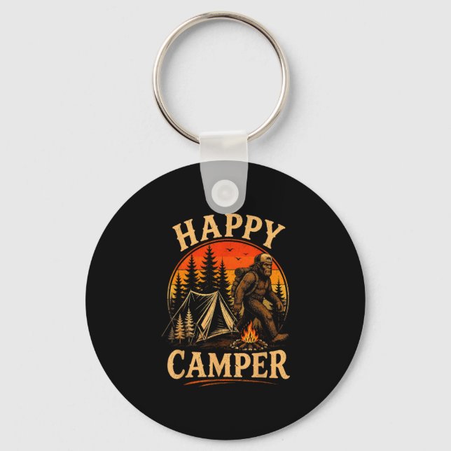 Happy camper bigfoot sasquatch outdoor adventure  key ring (Front)