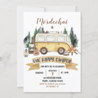 Happy Camper Boy First Birthday Invitation