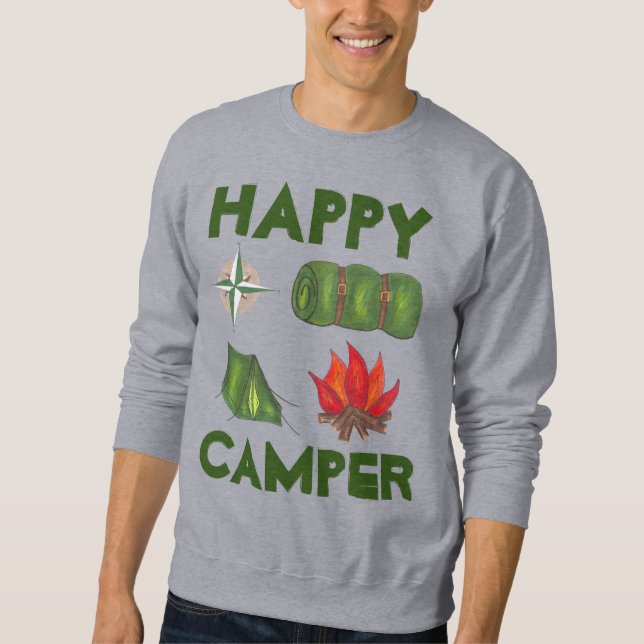 Happy Camper Caming Enthusiast Tent Compass Sweatshirt (Front)