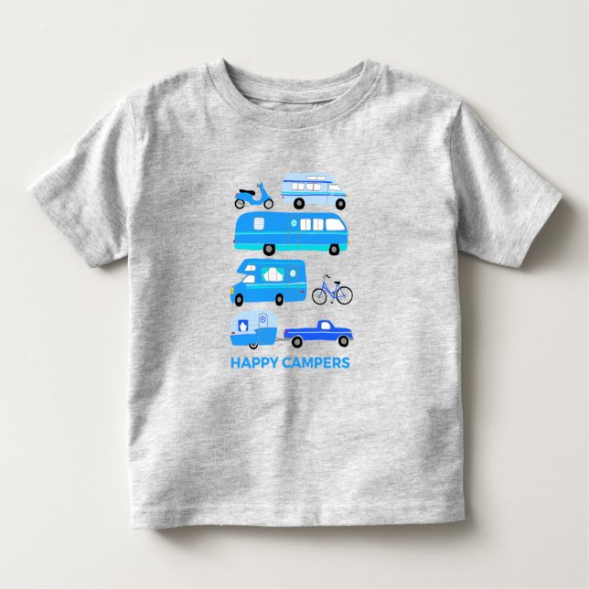 HAPPY CAMPER Campervan Vanlife RV Trailer Blue Toddler T-Shirt (Front)