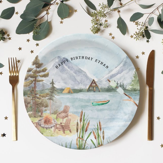 Happy Camper | Camping Birthday Party Paper Plate (Creator Uploaded)