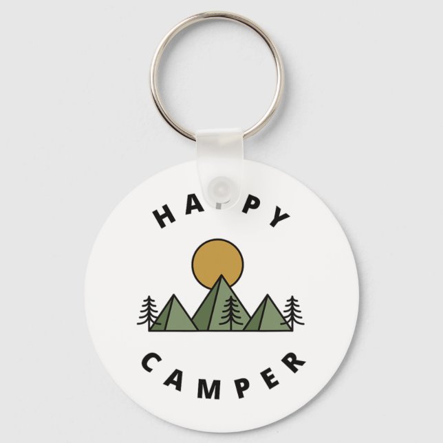 Happy Camper Camping Camp Forest Mountains Minimal Key Ring (Front)
