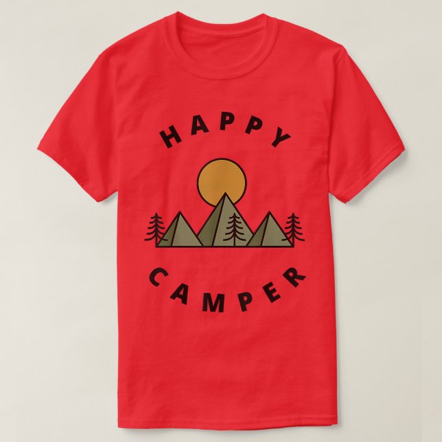 Happy Camper Camping Camp Forest Mountains Minimal T-Shirt (Design Front)